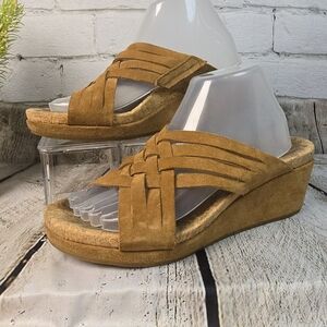 UGG LILAH WEDGE SLIDE SANDAL IN CHESTNUT BROWN SUEDE HEEL WOMENS 9.5